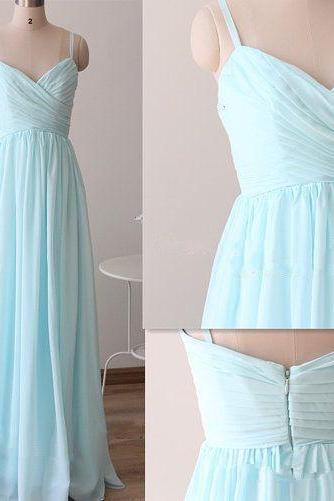 Sleeveless V-Neck Ruched Chiffon A-line Floor-Length Prom Dress, Evening Dress