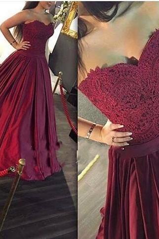 Maroon Long Prom Dress, Sweetheart A-line Lace Prom Dress,formal Dress,evening Dress, Ball Gown, Party Dress, Custom Made Prom Dresses,pd17009
