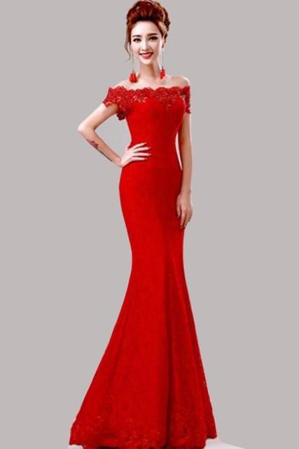 Elegant Crystal Beaded Red Royal Blue Lace Mermaid Long Evening Dresses 2016 Prom Party Dress ,pd17039
