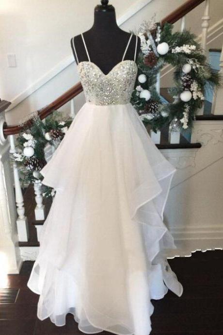 White Sweetheart Sequin Long Prom Dress, Evening Dresses,White Prom Dress,Formal Dress,Prom dresses 2016 ,PD17056