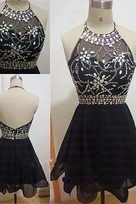 Charming Homecoming Dress, Beading Homecoming Dress, Halter Prom Dress, Black Prom Dress, Party Dress For Girls, Bd685