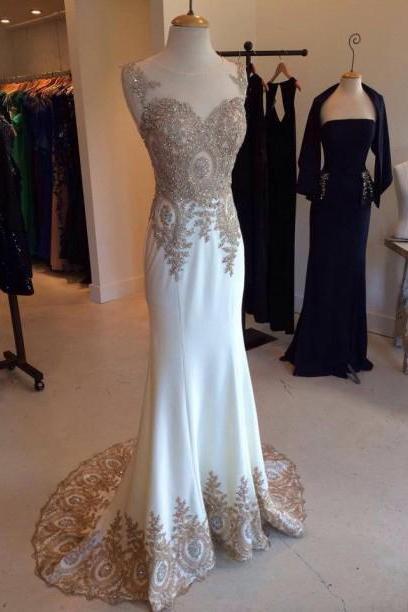 Long White Prom Dress, Charming Applique Prom Dresses, 2016 Formal Evening Gown, Mermaid Prom Dress,charming Evening Gown, Pd4574