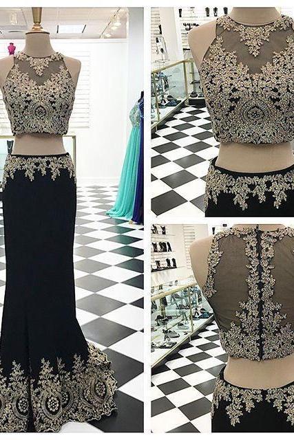 Long Two Pieces Prom Dress, Mermaid Prom Dresses, 2016 Formal Evening Gown, Applique Prom Dress,charming Evening Gown, Pd24574