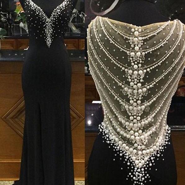 Dark Green High Neck Beaded Side Slit Prom Dresses PD0868