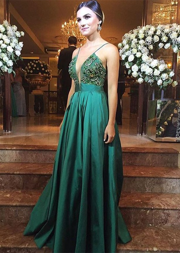 Spaghetti Straps Green Formal Beaded Long Prom Dress, PD5151 on Luulla