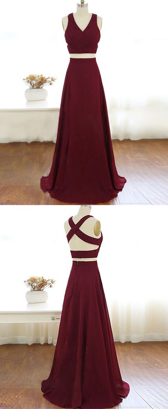 Gorgeous 2 Pieces Prom Dresses Long Sexy Evening Gowns Chiffon Two ...